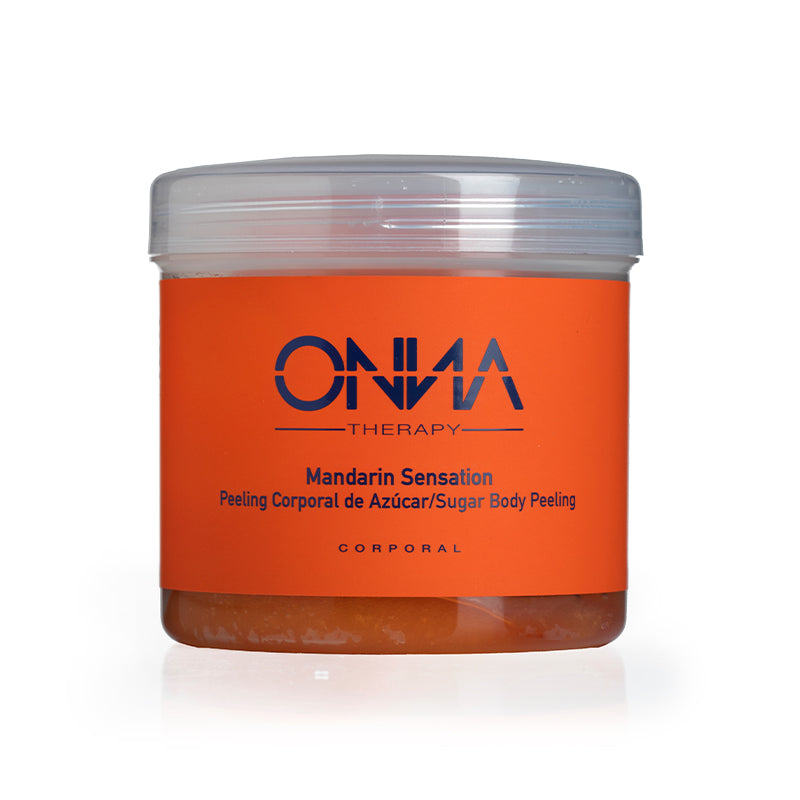 Peeling Mandarin Sensation de Onna Therapy con mandarina y azúcar para renovar la piel. Exfolia y suaviza la piel.
