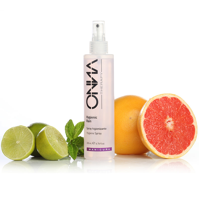 Spray Hygienic Rain de Onna Therapy con lima y pomelo, ideal para limpieza rápida y eficaz.