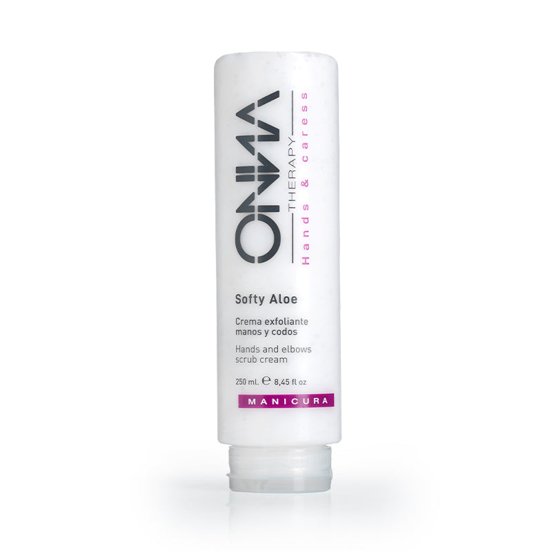 Exfoliante de Manos Softy Aloe de Onna Therapy para renovar la piel con ingredientes naturales como aloe vera.