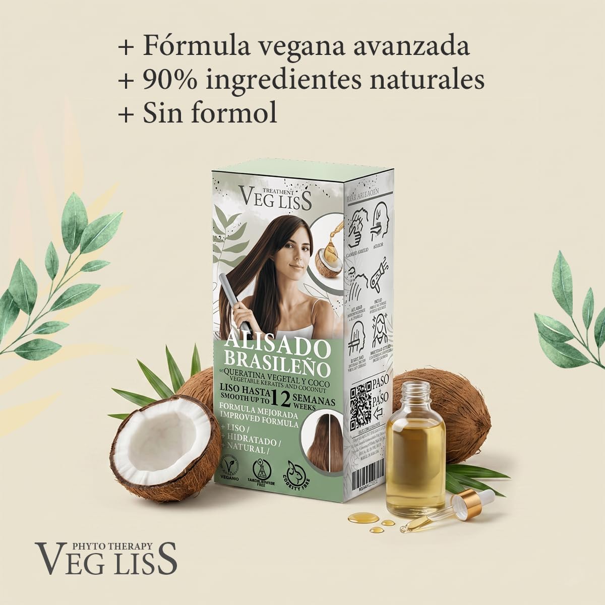 Alisado Brasileño de Keratina Vegetal VegLiss Pelo liso hasta 12 semanas · En casa