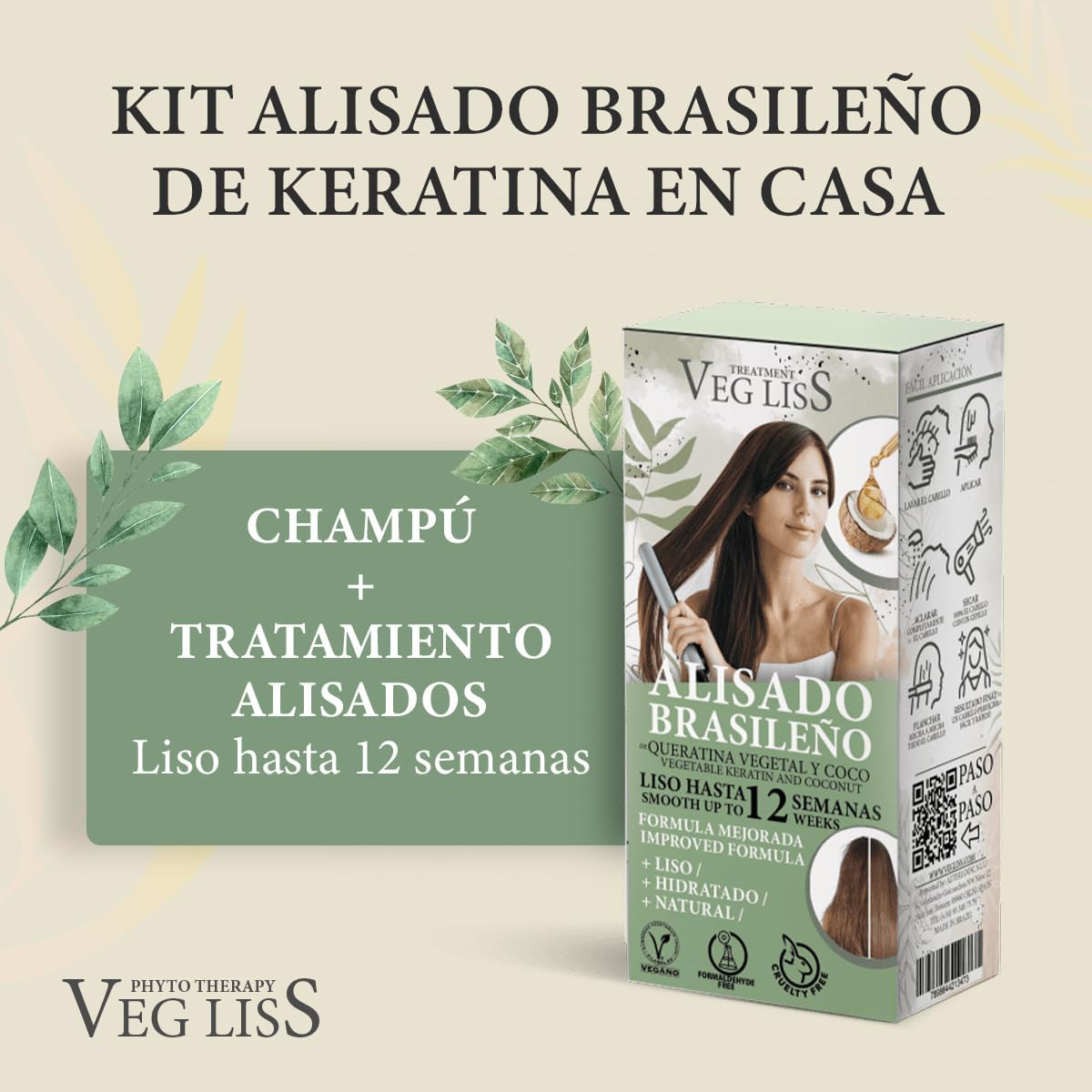 Alisado Brasileño de Keratina Vegetal VegLiss Pelo liso hasta 12 semanas · En casa