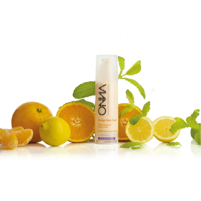 Crema Orange Skin Food de Onna Therapy para hidratar manos secas con extracto de naranja natural. Repara en profundidas hasta las manos mas castigadas.